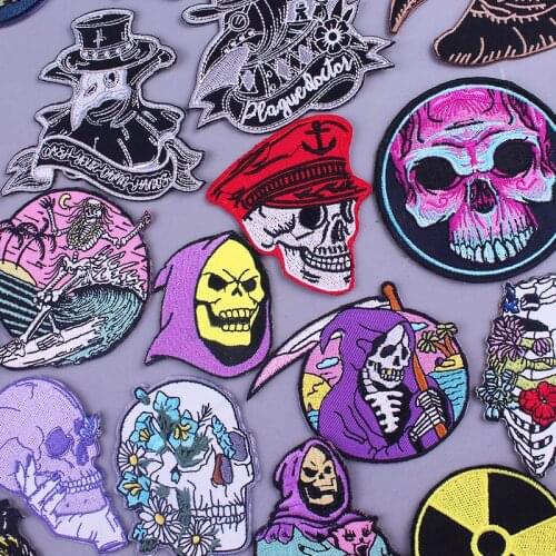 Pulaqi Punk Skull Patch Plague Doctor Patches For Clothing Hippie Rock Jackets Back Embroidery Patch Iron On Patches For Clothes