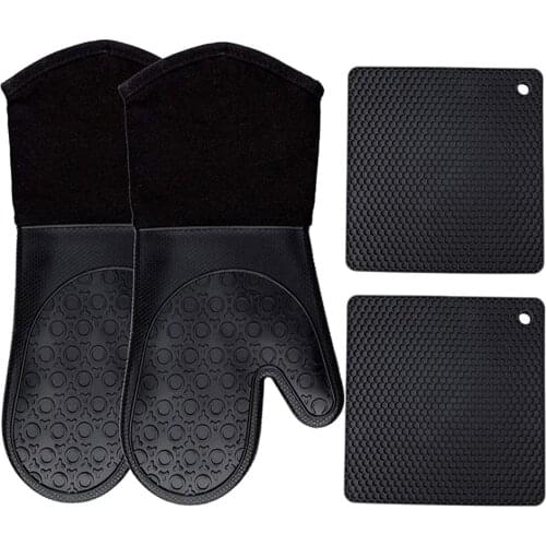 BBQ Gloves Oven Gloves Heat Resistant Silicone Kitchen Mitts Gloves Cooking Mini Pads Oven Mat Accessories Table