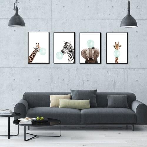 Safari Baby Animals Canvas Poster Nursery Elephant Wall Art Print Modern Animal Painting Nordic Kid Bedroom Decoration Picture