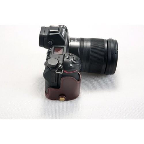 Genuine Cowhide Leather Half Body Camera Case BASE For Nikon Z7 Z6 (Any Lens) With Battery Opening+Genuine Hand Rope