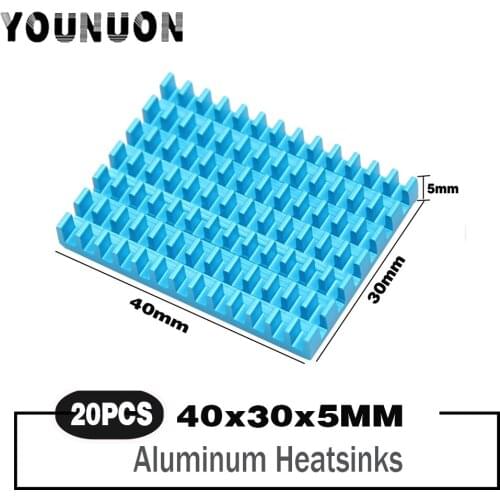 20PCS YOUNUON 40x30x5mm Blue Aluminum profile heat sink chip IC CPU Router memory PCB board Electronic coolerHeatsink 30x40x5mm