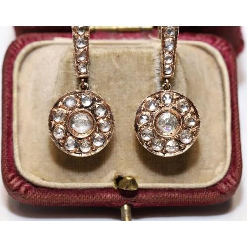 Antique Original 9k Gold Ottoman Natural Rose Cut Diamond Decorated Rose Style Amazing Earring