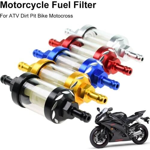 8mm Universal Motorcycle Fuel Filter CNC Alu Alloy Glass Gas Fuel Gasoline Oil Filter For ATV Dirt Pit Off-Road Bike Motocross