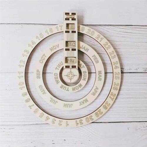 Rotatable Disks Perpetual Calendar Easily Adjustable Wood Smooth to Spin Hanging Calendar Home Decoration