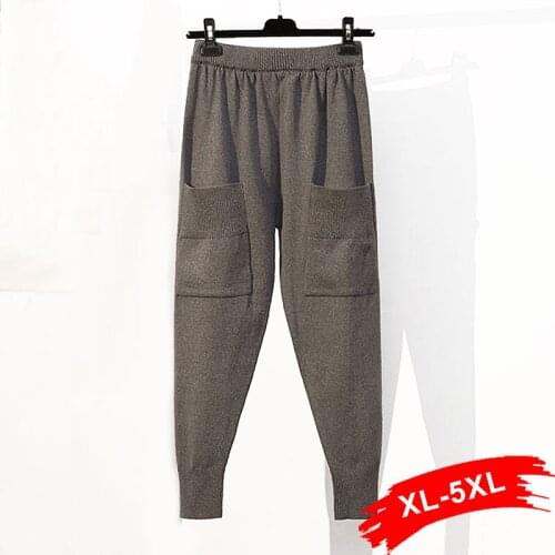 Knitted Plus Harem Size Pants with Big Pockets 6XL Spring Autumn Loose Jogger Pant Knitting Carrot Trousers Tracksuit Bottoms