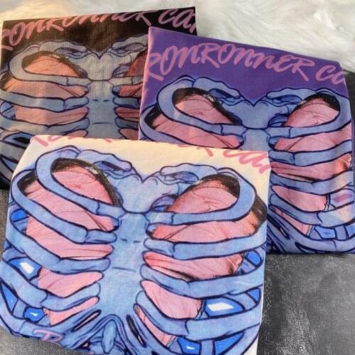 Womens t-shirt Summer short-sleeved clothes O-neck female tshirt size t-shirt loose Harajuku top Heart-shaped skull print punk