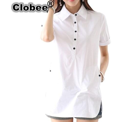 Kimono Summer Style Blusa Feminina Lady Cotton Shirts S-3XL White Short Sleeve Women Long Length Blouse Social camisa feminina