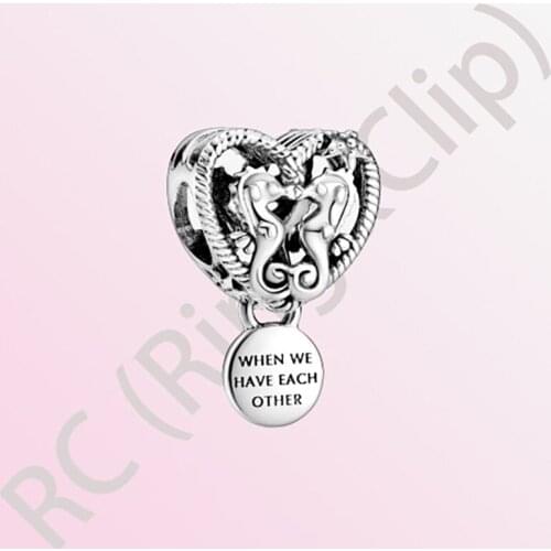 2020 Summer New S925 Sterling Silver Beads Openwork Seahorses Heart Charms fit Original Pandora Bracelets Women DIY Jewelry