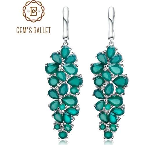 Gems Ballet 16.44Ct Natural Agate Gemstone Drop Earrings 925 Sterling Silver Green Onyx Earrings Fine Jewelry For Women Wedding