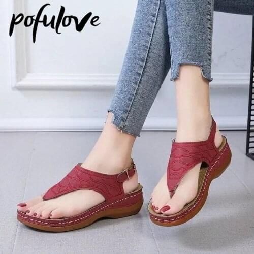 Pofulove Gladiator Sandals Women Wedges Sandals Summer Flip Flops Plus Size Shoes 43 Platform Shoes Woman Ladies Fashion Zapatos