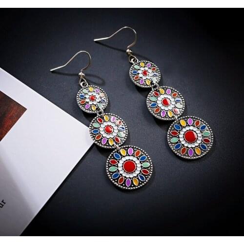 Vintage Flower Bohemian Earrings For Women Ethnic Round Alloy Gypsy Indian Jewelry Jhumka Earrings Oorbellen Hangers
