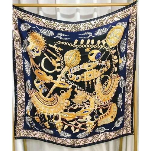 53" Large Square 100% Silk Scarf Shawl Egyptian Scepter Print Fashion Scarves Wraps for Women