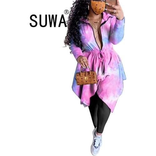 Elastic Waist Drawstring Womenm Irregular Dress Autumn Turn Down Collar Full Sleeve Vestidos Fashion Tie Dye Print Mini Dresses