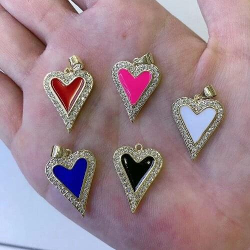10PCS, Enamel crystal cz heart charm jewelry accessories earring pendant bracelet necklace charms diy finding