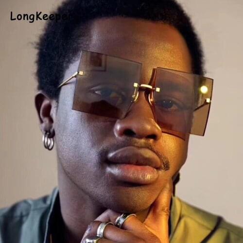 2020 Oversized One Piece Brown Sunglasses Men Women High Quality Square Big Rimless Sun Glasses Female Big Shades Glasses UV400