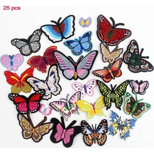 25 Pcs a lot Embroidered Butterfly Patches Iron on Badges Stickers for Clothing Jacket Jeans Bags DIY Sewing Supplies