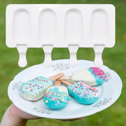 4 Cavity Ice Cream Mold Popsicle Silicone Molds DIY Homemade Fruit Juice Dessert Ice Pop Lolly Tray Mould for Party Bar Decor