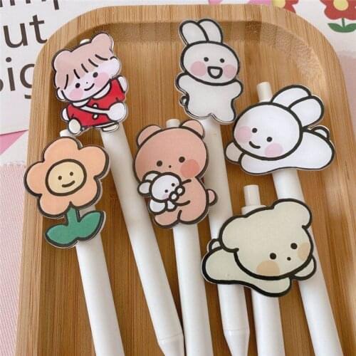 6Pcs in random lovely Cartoon Gel Pen Signature Pen Escolar Papelaria School Office Supply Promotional Gift