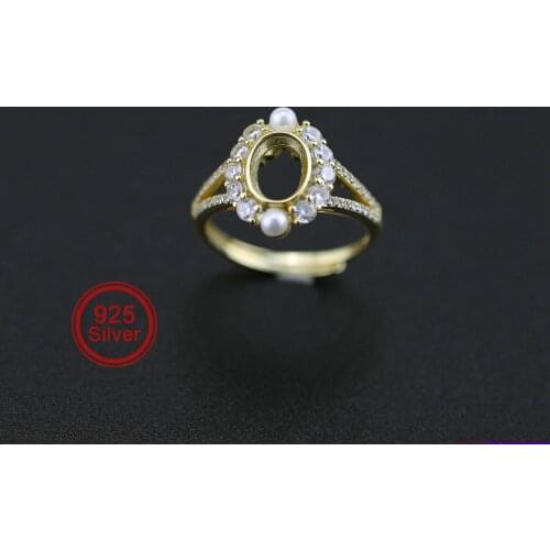 6x8MM Oval Bezel Gold Plated Solid 925 Sterling Silver Split Shank DIY Adjustable Ring Settings for Moissanite Gemstone 1227001