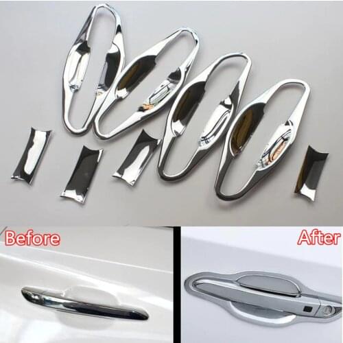 YAQUICKA 8Pcs Chrome ABS Car Exterior Door Handle Bowl Cover Trim Sticker For Hyundai Tucson 2015 Exterior Accessories Mouldings