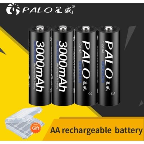 PALO 4Pcs AA Battery Rechargeable Batteries 1.2V AA 3000mAh Ni-MH Pre-charged Rechargeable Battery 2A Baterias for Camera toy