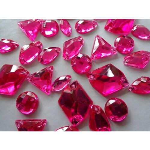 Free shipping mixed loading shape and size Rose red colour rhinestones sew on crystal flatback loose beads 300pcs/lot