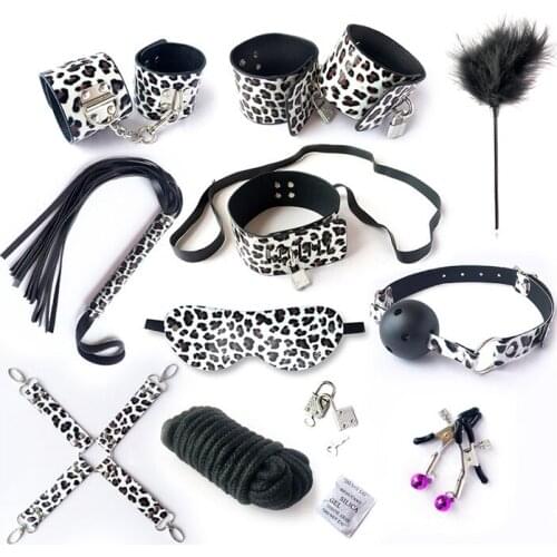 SM Bondage Restraint 10 Pcs Leopard Bed Bondage Kit SM Fetish toy