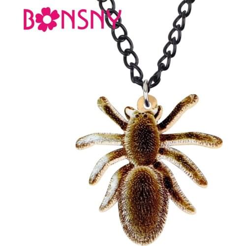 Bonsny Acrylic Halloween Novelty Spider Necklace Long Chain Choker Festival Jewelry Kids Teen Girls Fashion Party Gift Accessory