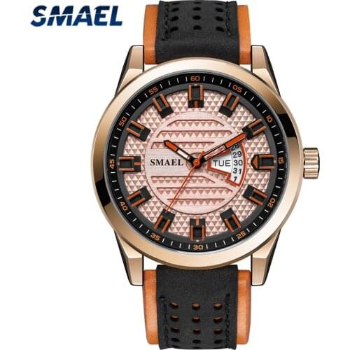 SMAEL Mens Watches Luxury Leather Waterproof Analog Sport Quartz Watch Men Calendar Date Wrist Watch Clock Relogio Masculino