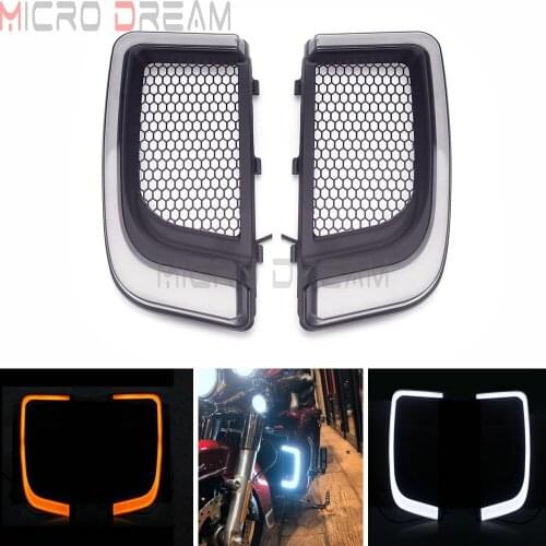 Black ABS Plastic LED Fairing Lower Grills Turn Signal/Running Light for Harley Touring FLHTCU FLHTKSE FLHTK FLHTKL FLTRK 14-up
