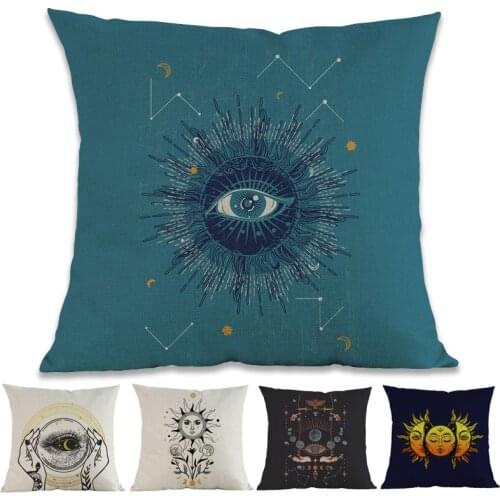 Abstract Style Eyes Sun God Sci Fi Image Throw Linen Pillow Case Home Sofa Car Chair Decorative Cushion Cover 45x45cm