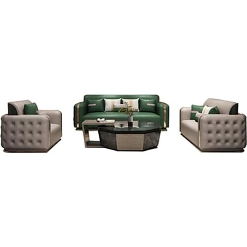 Italian minimalist light luxury leather sofa simple post-modern large apartment special-shaped pull buckle living room