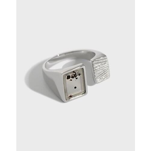 SHANICE 925 Sterling Silver Open Ring ins niche light luxury geometric square agate Design Finger Rings for Women Men Party