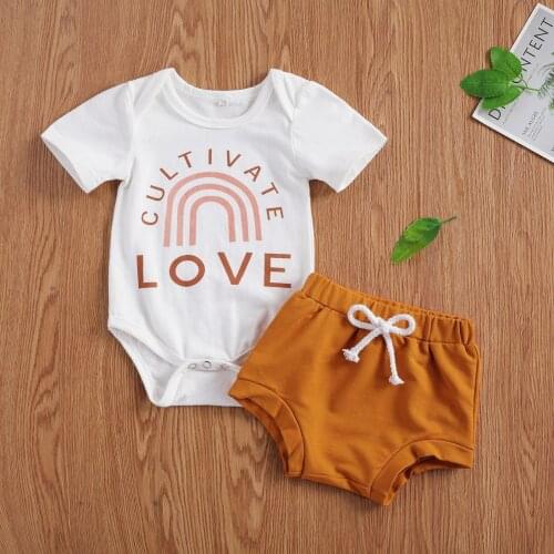 Pudcoco Newborn Baby Clothes Letter Print Short Sleeve Romper Solid Color Shorts Elastic Waist Envelope Collar Summer Clothing