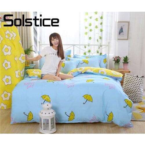Solstice Home Textile Bedding Sets Girl Cartoon Pattern Animal Geometry Flower Simple Cute Solid Duvet Cover Pillowcase Sheet