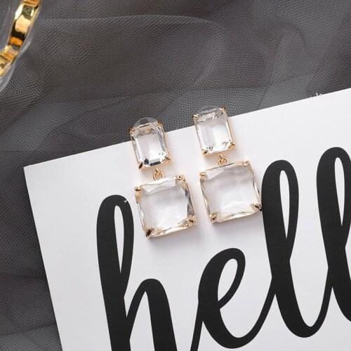 Korean New Design Fashion Jewelry White Transparent Irregular Crystal Earrings Luxury Simple Wedding Party Earrings for women