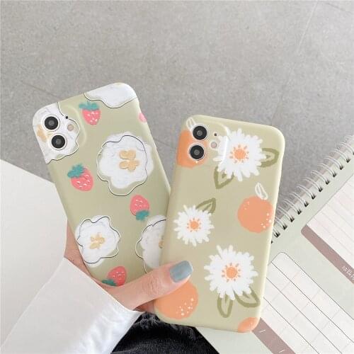 Cute Strawberry Orange Print Phone Case For iPhone 11 Pro Max XR X XS Max 7 8 Plus SE Flower Fruit Soft TPU Phone Back Cover Bag