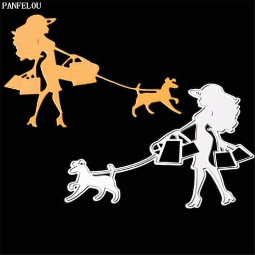 PANFELOU Shopping walk dog metal craft paper die cutting dies for Scrapbooking/DIY Easter wedding Embossing mould cards