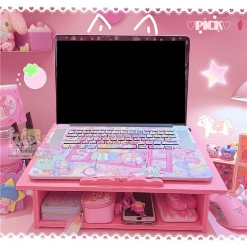 Pink Wooden Laptop Computer Desk To Increase Desktop Computer Stand Can Be Stored Storage Rack Doll Collection