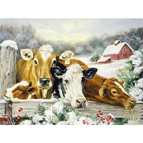 Full square diamond painting farm animals cow pictures for embroidery round diamond mosaic paint by numbers wall stickers
