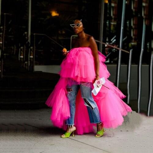 Puffy High Low Party Skirt Wear Long faldas Hot Pink Tulle Maxi Skirts Adults Women Floor Length jupe
