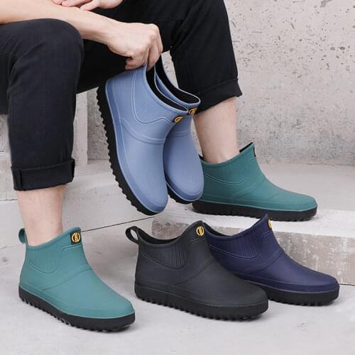 Rubber Mens Rain Shoes Slip On Waterproof Ankle Boots PVC Rain Boots Work Flat Shoes 2021 Fashion Mens Casual Boots