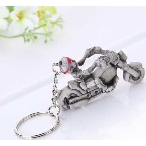 Motorbike Skull Skeleton Charm Rubber Keychain Car Purse Bag Accessories Keys Holder Keyring JL