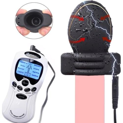 Electric Shock Glans Cap Penis Massage Cup Penis Delay Training Male Masturbation Electric Stimulation Medical Theme Sex Toys