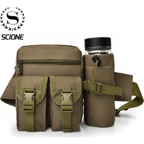 Scione Men Waist Pack Nylon Hiking Water Bottle Phone Pouch Outdoor Sports Army Military Hunting Climbing Camping Belt Bag
