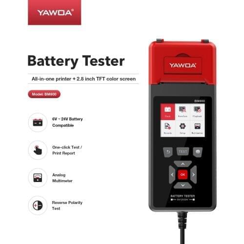 YAWOA BM800 Car Motorcycle Battery Tester 6V 12V 24V Voltage Charger Analyzer With Printing Function Charging Cricut Load Tools