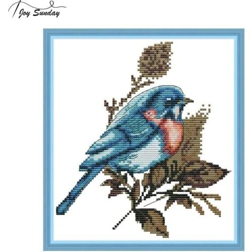 Joy Sunday DMC Cross Stitch Fabric Aida Cloth Blue Bird Crossstitch Embroidery Kit DIY Needlework Sets Printed Canvas Home Decor