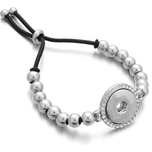 Snap Button Jewelry Adjustable Snap Button Bracelet 18mm Metal Snap Button Charms Black Leather Bracelets For Women