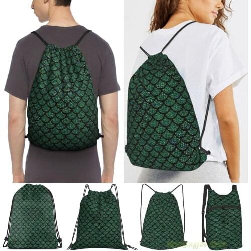 Green Sequin Mermaid Merman Men Outdoor Travel Gym Bag Waterproof Drawstring Backpack Women Fitness Swimming Bag