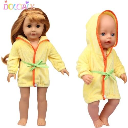 Yellow 18-inch American Doll Hooded Bathrobe 43cm Reborn New Born Dolls Nightgown For DIY Russia And OG Doll Girls Best Gift